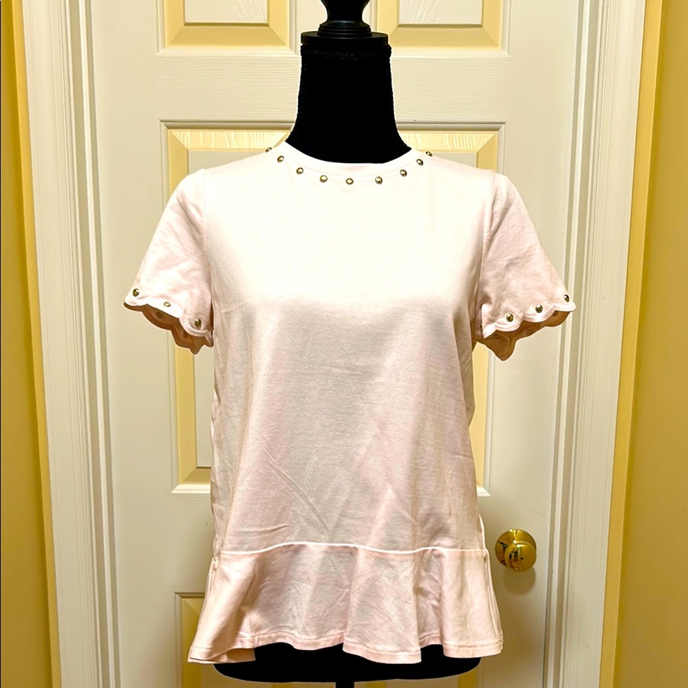 Kate Spade Pink Embellished Peplum Blouse